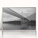 Art deco poster featuring Delaware scenery in muted blue and white tones on a framed acrylic.