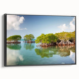 Black and white framed canvas of Florida Keys landscape, ideal for bedroom wall art.