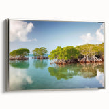 Landscape art painting of Florida Keys on a framed canvas.