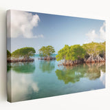 Large art depicting the Florida Keys scenery on stretched canvas, with vivid ocean blues, ideal for kitchen wall art.
