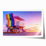 Rolled print of Miami skyline with vibrant sunset hues, ideal for art wall dining room.