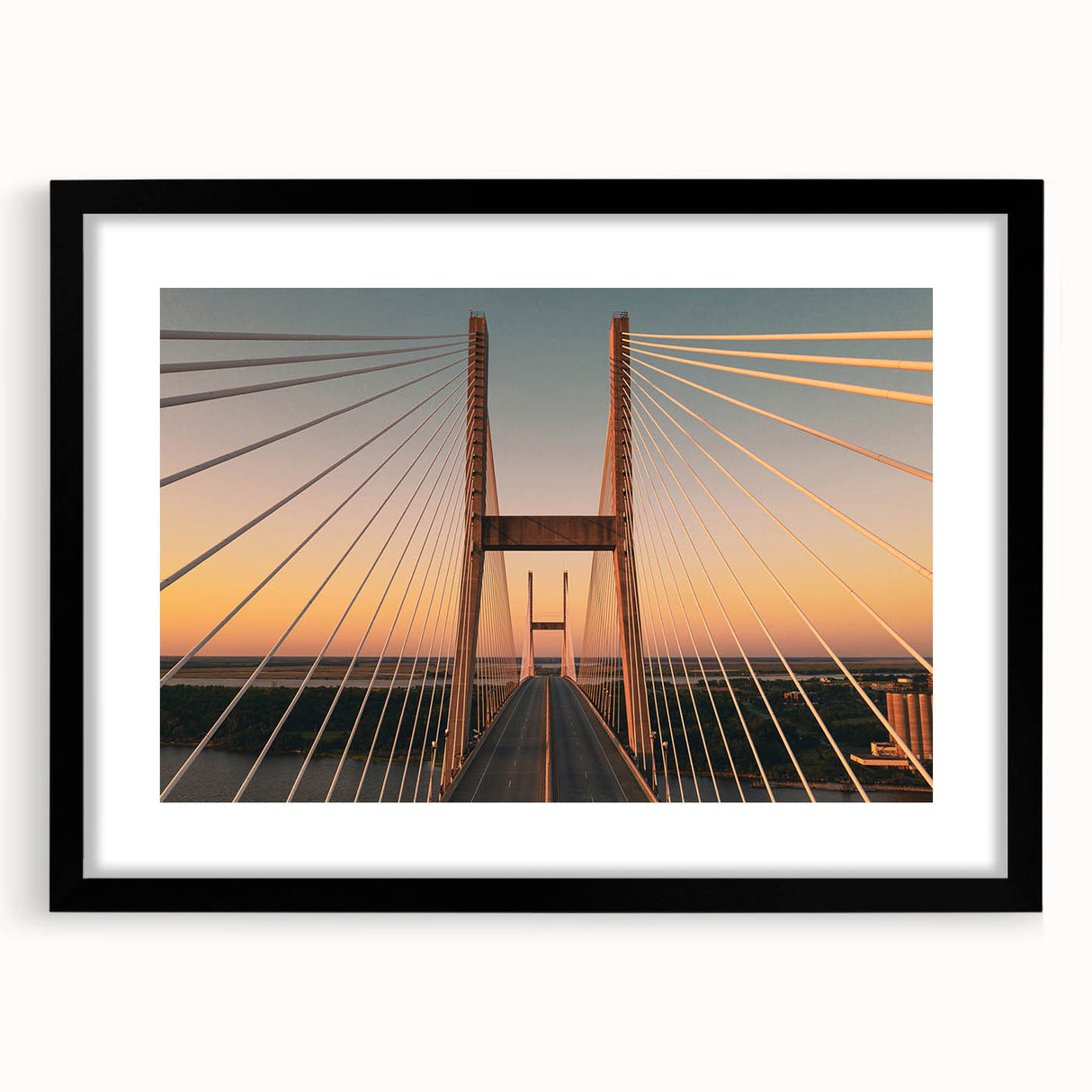 Extra large abstract art print of Savannah scenery in vibrant colors on a textured canvas, framed in black.