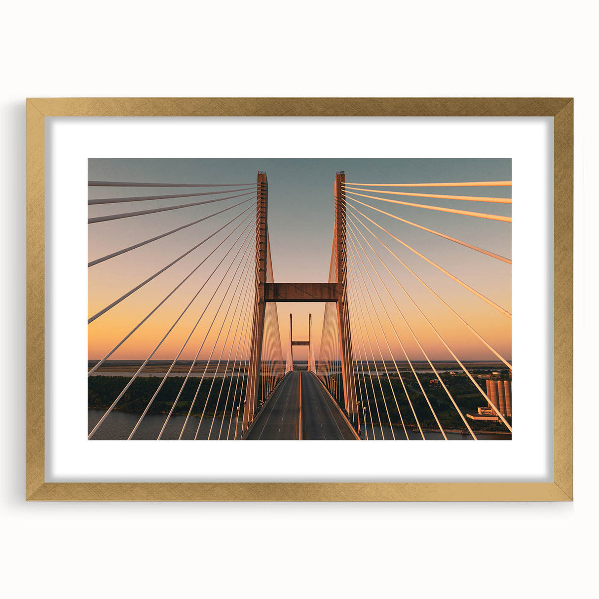 Extra large abstract art print of Savannah scenery in muted earth tones on a textured canvas, framed in gold.