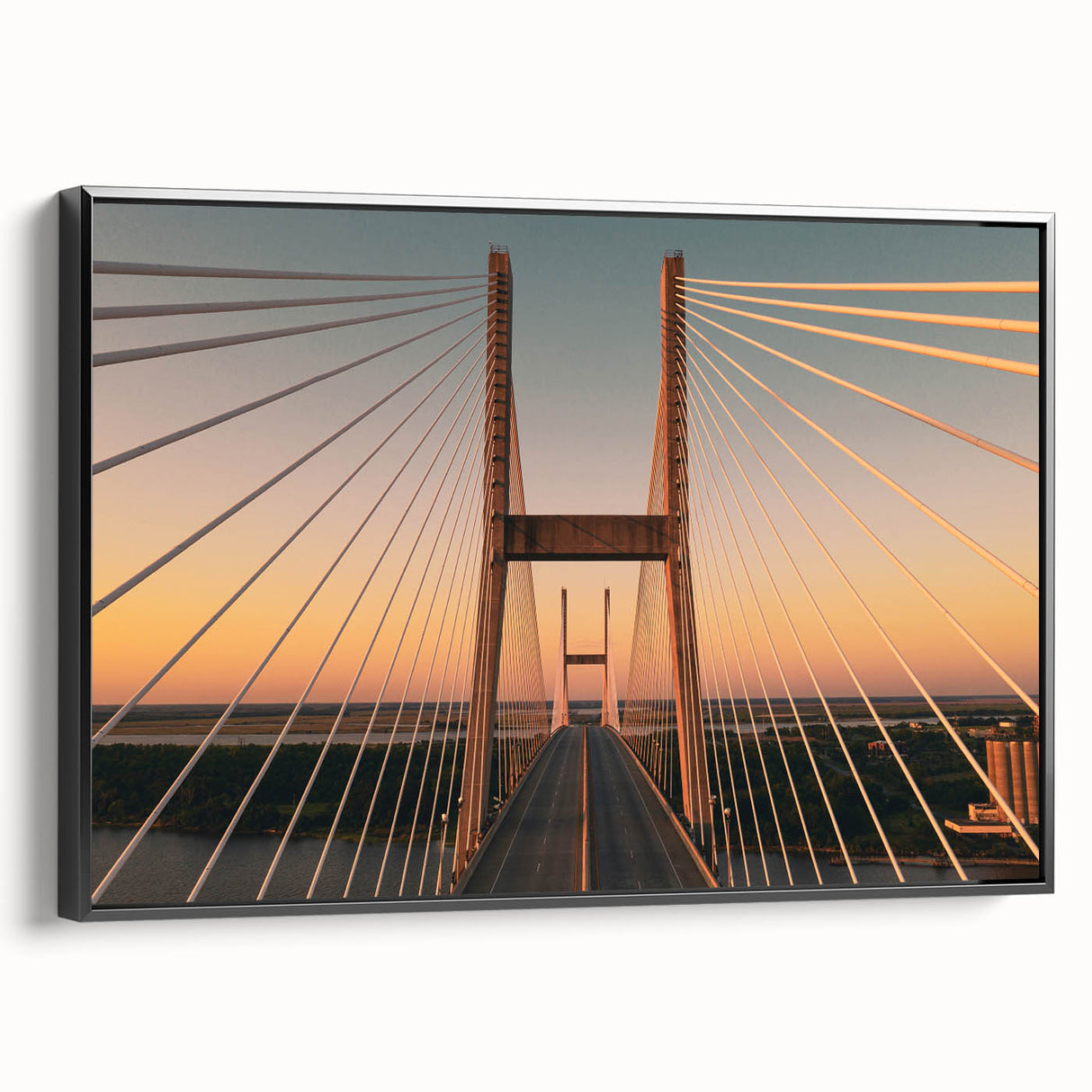 Black and white framed canvas of Savannah landscape with vintage poster style, ideal for bedroom wall art.