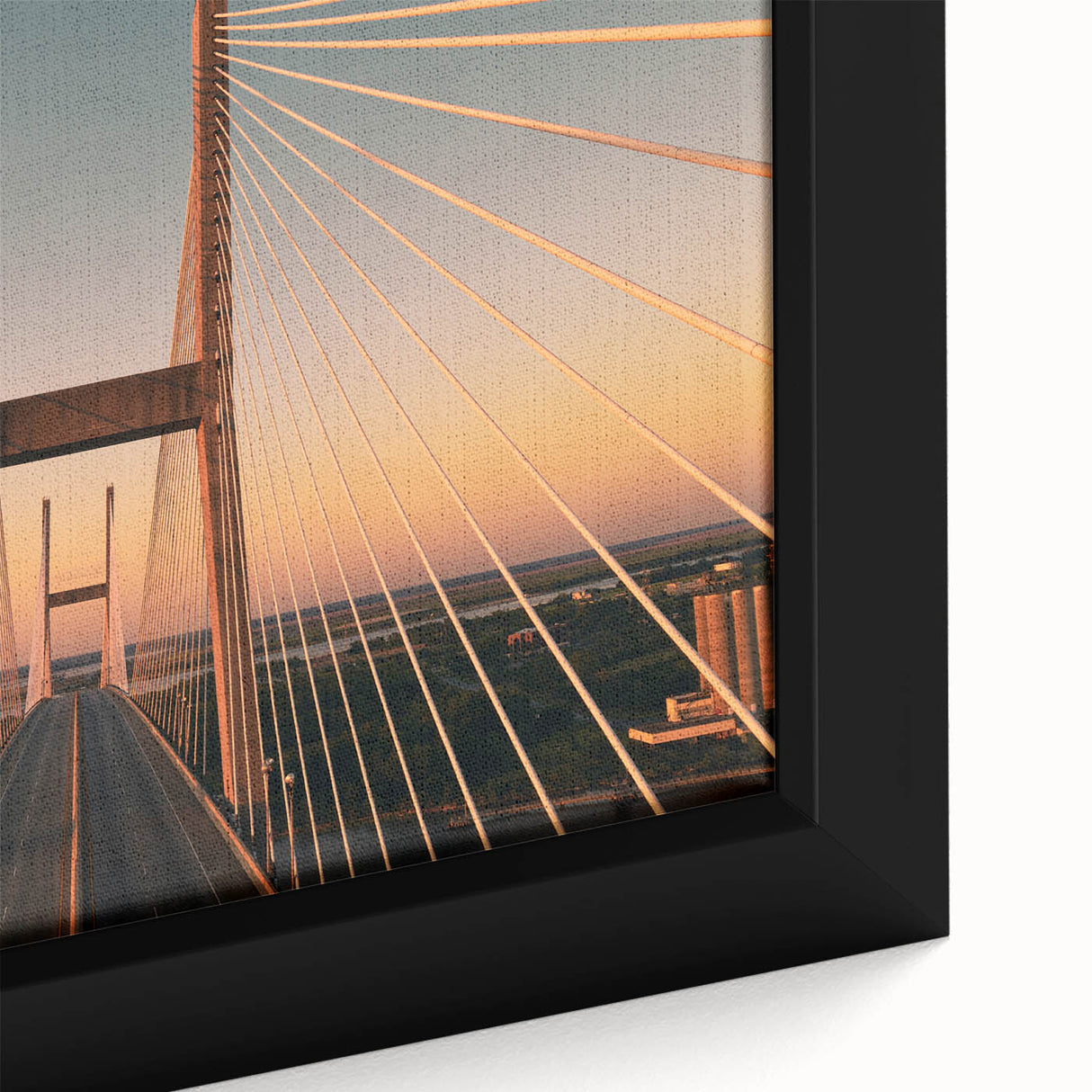 Framed canvas depicting a textured Savannah, Georgia, cityscape in black with colorful accents.