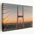 Savannah, Georgia cityscape on large stretched canvas with warm orange and brown tones, suitable for kitchen wall art.