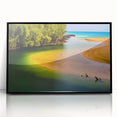 Large abstract wall art depicting a vibrant Kauai landscape in acrylic on a black framed canvas.