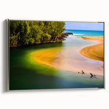 Landscape art painting of Kauai, Hawaii, featuring vibrant colors on a framed canvas, ideal for living room decor.