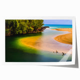 Extra large rolled print of Kauai landscape with vivid green and blue tones, ideal for art wall dining room.