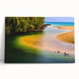 Black and white image of Kauai’s coastline on stretched canvas, suitable as large kitchen wall art.