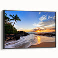 Black and white landscape art of Maui, framed canvas, ideal for bedroom wall decor.