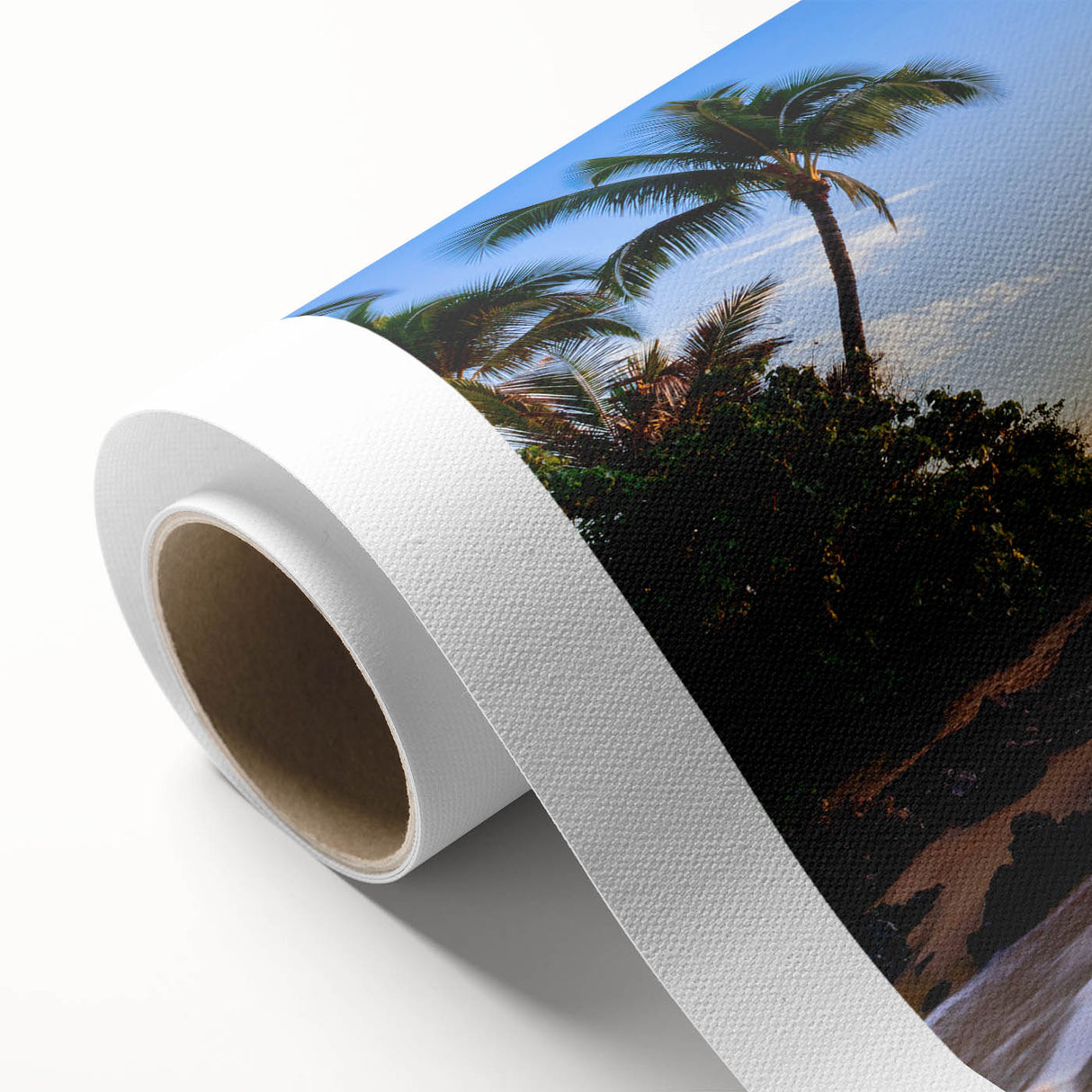 Art Deco poster of a serene Maui landscape on rolled canvas, featuring soft pastel colors, ideal for nursery wall art.