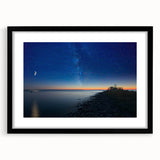 Extra large abstract art print of Lake Michigan with vibrant, textured colors on a framed black mat.