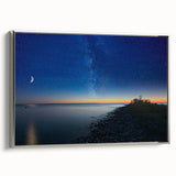 Landscape art painting of Lake Michigan with vibrant colors on a framed canvas, ideal for a modern living room.