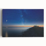 Black and white stretched canvas featuring a serene Lake Michigan scene, ideal for kitchen wall art.