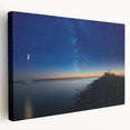 Lake Michigan scene in muted blue tones on stretched canvas, ideal for kitchen wall art.