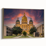 Framed canvas depicting a vintage-style Iowa landscape in muted gold and black tones, suitable for bedroom wall art.