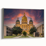 Framed canvas depicting a vintage-style Iowa landscape with colorful art elements, ideal for enhancing black wall art themes.