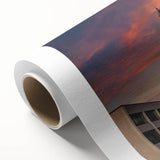 Art Deco poster of Iowa scenery on rolled canvas, in muted blue and green tones, ideal for nursery wall art.