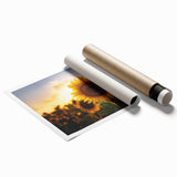 Rolled print of Kansas scenery with floral motifs in soft pastel shades, ideal for classy bathroom wall art.