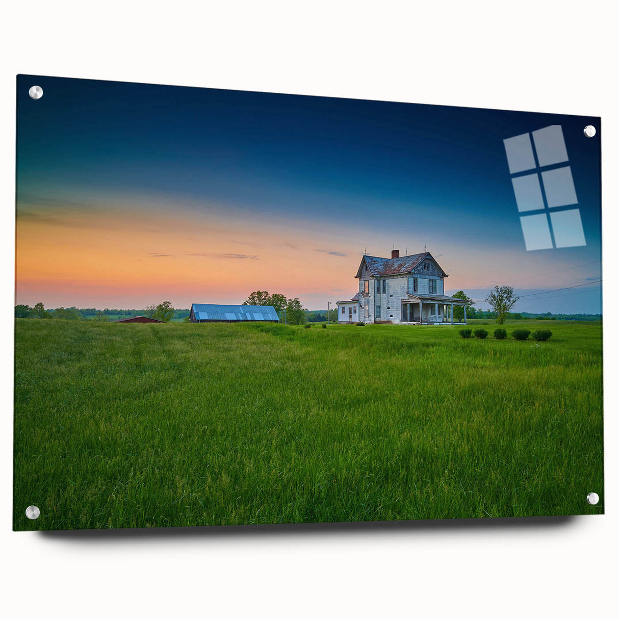 Acrylic print of a Kentucky landscape in muted earth tones, ideal for dining room decor.
