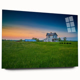 Large abstract depiction of Kentucky scenery in vibrant greens and blues on acrylic glass.