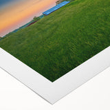 Art deco poster of Kentucky scenery in muted green and blue tones on rolled canvas, suitable for dining room wall art.