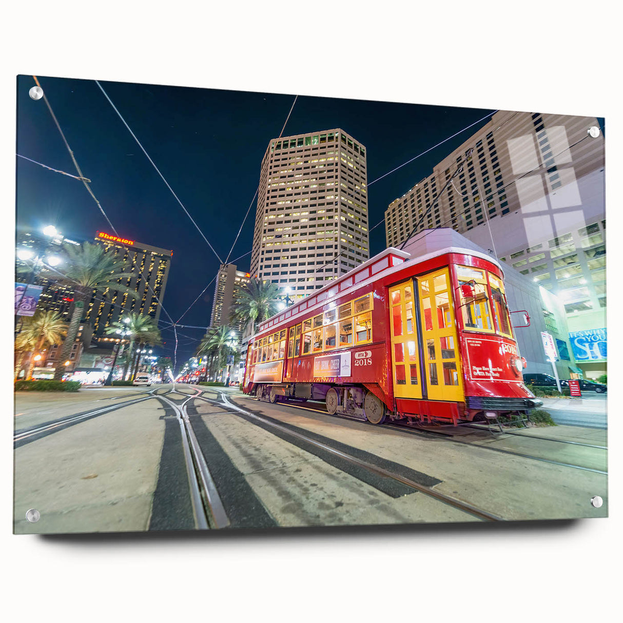 Acrylic print of Louisiana’s New Orleans cityscape in muted colors, ideal for dining room decor.