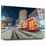Acrylic print of Louisiana’s New Orleans cityscape in muted colors, ideal for dining room decor.