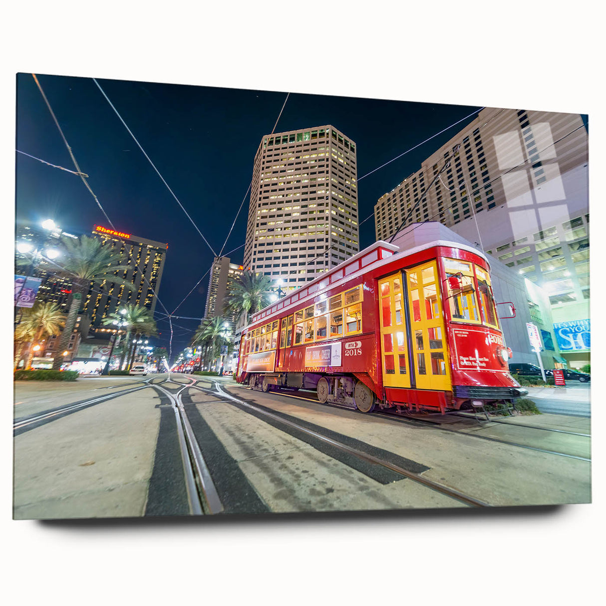Acrylic print of a large abstract depiction of New Orleans in muted earth tones, ideal for bedroom or dining room art.