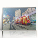 Art deco poster of New Orleans scenery in muted colors on framed acrylic, ideal for modern nursery wall art.