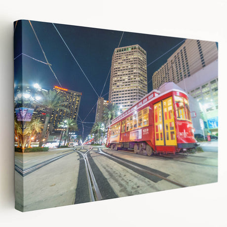 Stretched canvas featuring a vibrant New Orleans street scene, ideal for kitchen wall art.