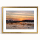 Extra large abstract art print of Louisiana scenery in muted earth tones on a textured canvas, framed in gold.