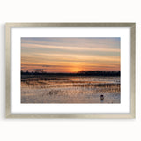 Abstract textured art print of Louisiana scenery in muted earth tones, framed in silver, suitable for bedroom decor.