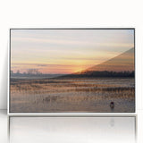 Art deco poster depicting a Louisiana landscape in muted green and blue tones, framed acrylic.