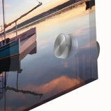 Large abstract wall art depicting a Maine scenery in mid-century modernist style on acrylic glass, ideal for dining room art.