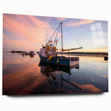 Acrylic print of a serene Maine landscape in muted blues and greens, suitable for bedroom or dining room decor.
