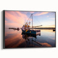 Black and white framed canvas featuring a vintage-style Maine landscape, ideal for bedroom wall decor.
