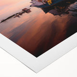 Art Deco poster featuring a serene Maine landscape in muted green and blue tones on rolled canvas.