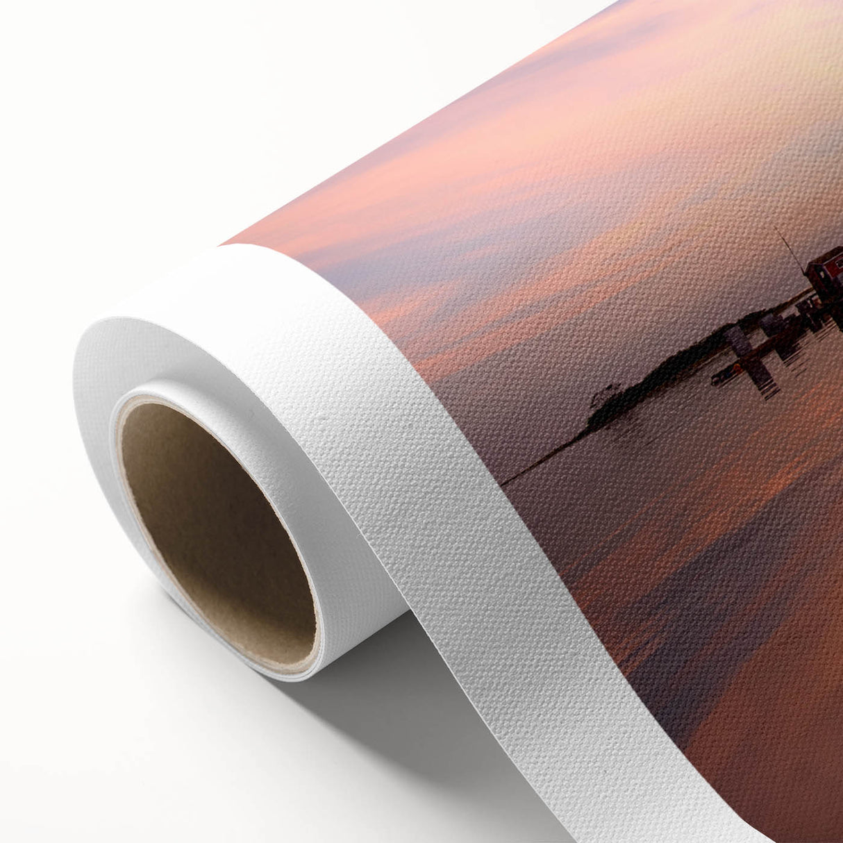 Art Deco style poster of a serene Maine landscape in soft pastel colors, printed on rolled canvas.