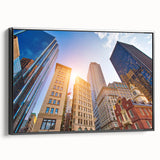 Black and white framed canvas of Boston landscape, featuring vintage poster art style, ideal for bedroom decor.