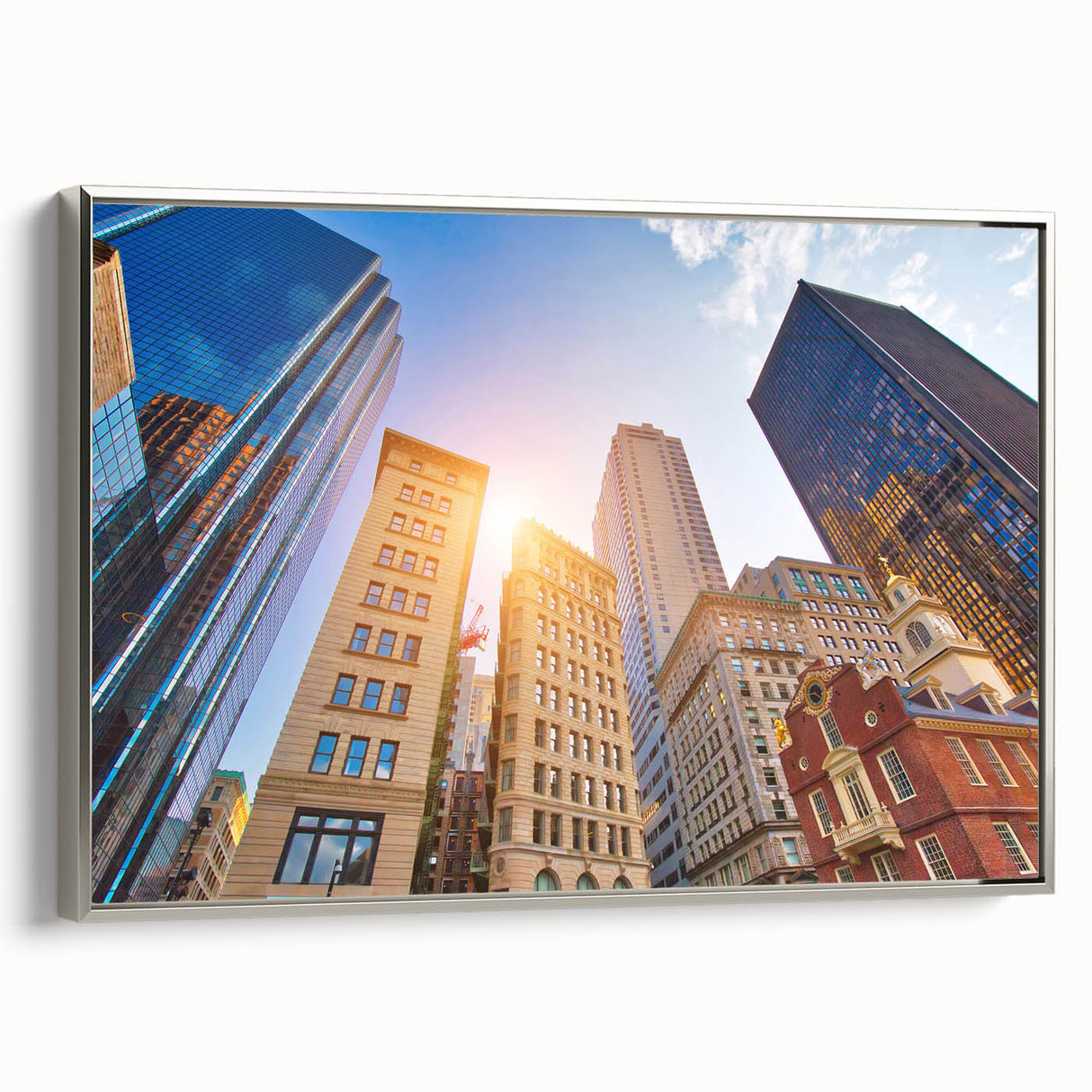 Framed canvas of a vintage Boston landscape painting in muted colors, ideal for living room decor.