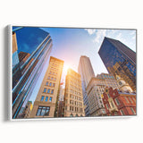 Vintage poster art of Boston skyline in vibrant colors on extra large framed canvas, suitable for living room decor.