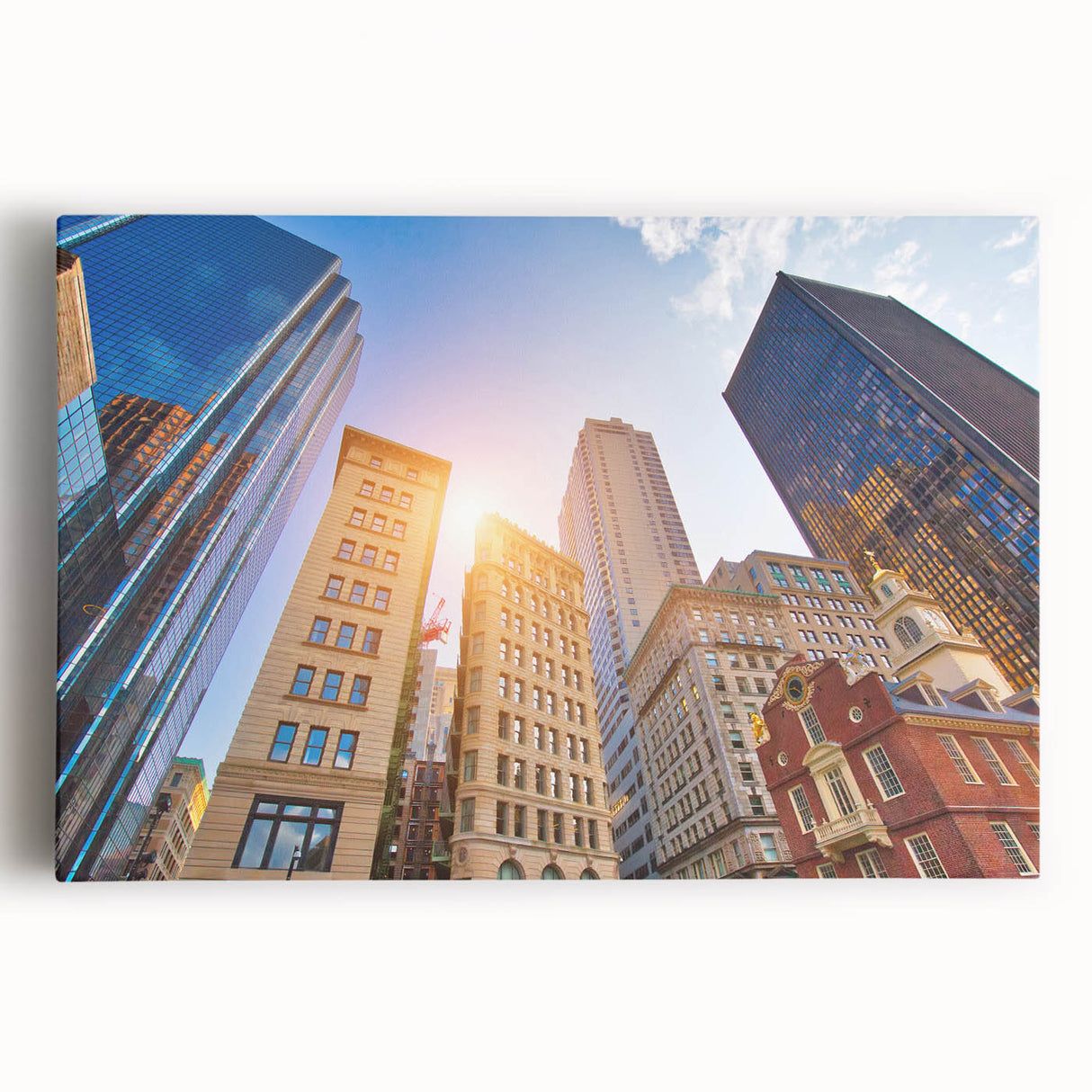 Black and white panoramic view of Boston skyline on stretched canvas, suitable for kitchen wall art.