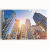 Black and white panoramic view of Boston skyline on stretched canvas, suitable for kitchen wall art.