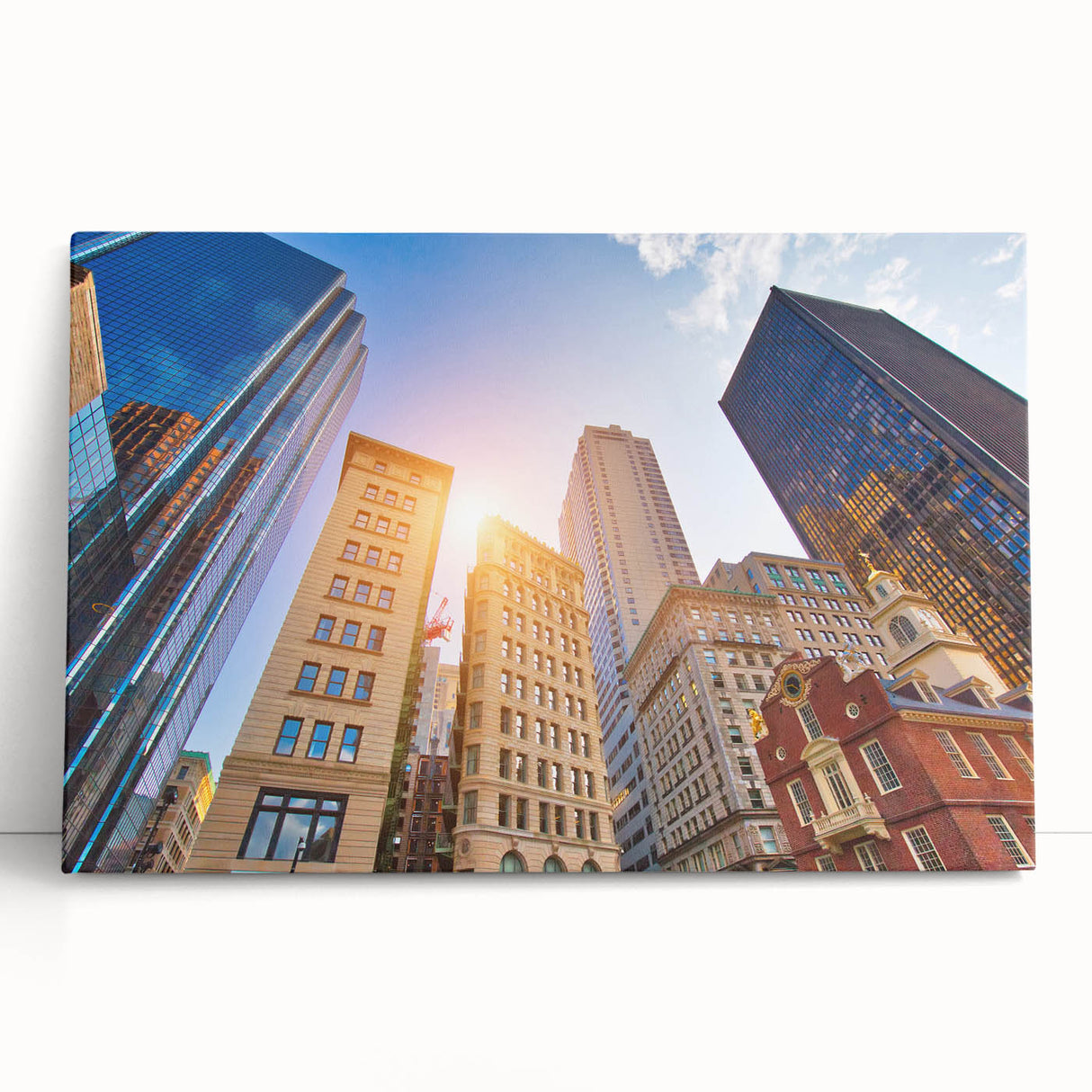 Black and white stretched canvas of Boston skyline, ideal for kitchen wall art or bedroom ambiance.
