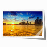 Extra large rolled print of Detroit skyline in muted gray and blue tones, ideal for art wall dining room.