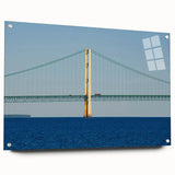 Acrylic print of a serene Michigan Upper Peninsula landscape in muted green and blue tones.