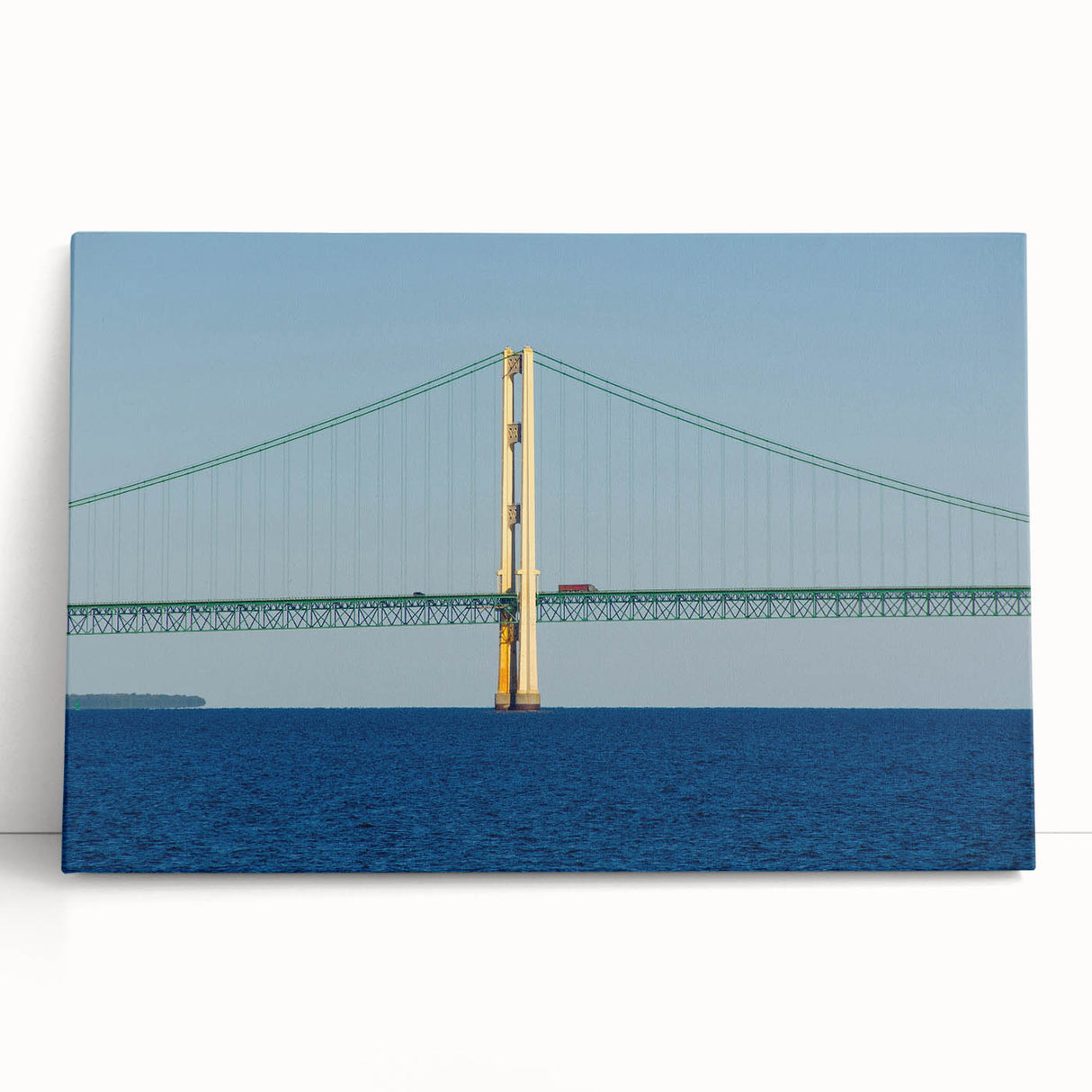 Black and white stretched canvas depicting the serene Michigan Upper Peninsula landscape, ideal for kitchen wall art.