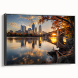 Black and white framed canvas of Minneapolis skyline with vintage poster style, ideal for bedroom wall art.
